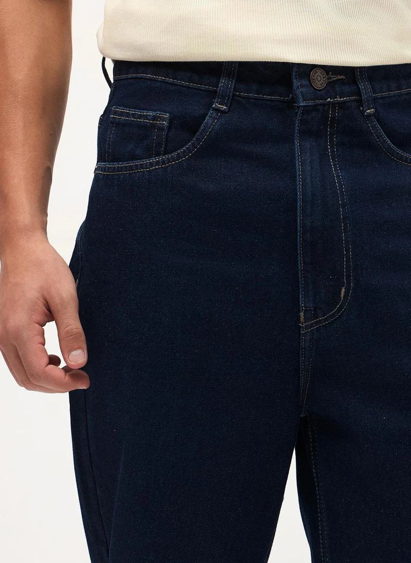 Urbano Fashion  Urbano Fashion Men's Dark Blue Loose Baggy Fit Washed Denim Jeans Non-Stretchable for Men | Best Price UAE